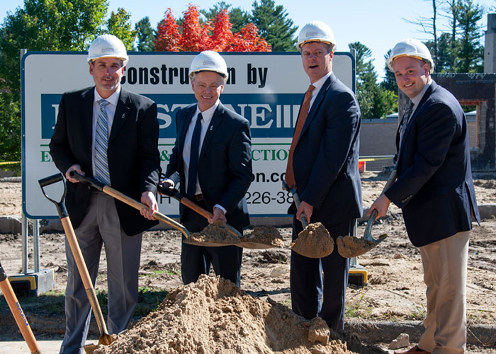 Participants from Catholic Charities New Hampshire at the groundbreaking of Warde Health Center’s new independent living facility and assisted living wing in Windham, NH on October 5th, 2018. From left: David Hildenbrand, CFO; Alain J. Bernard, Vice President of Healthcare Services; Thomas E. Blonski, President and CEO; and Bret Pomeroy, Warde Administrator.