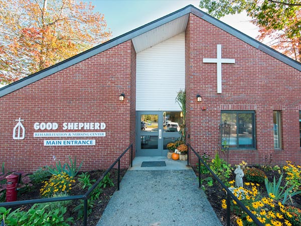 Entryway to the Good Shepherd Rehabilitation and Nursing Center in Jaffrey, NH.