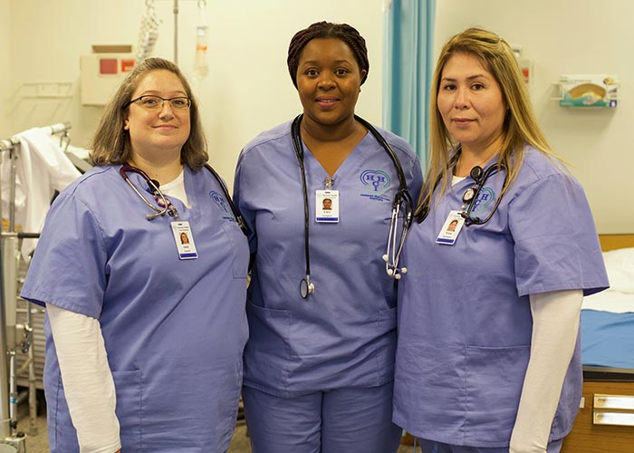 Three CCNH nurses that were awarded scholarships to Harmony Health Care Institute in Merrimack.